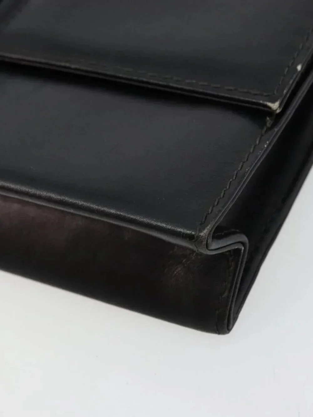 GUCCI Shoulder Bag Leather Black Gold Auth